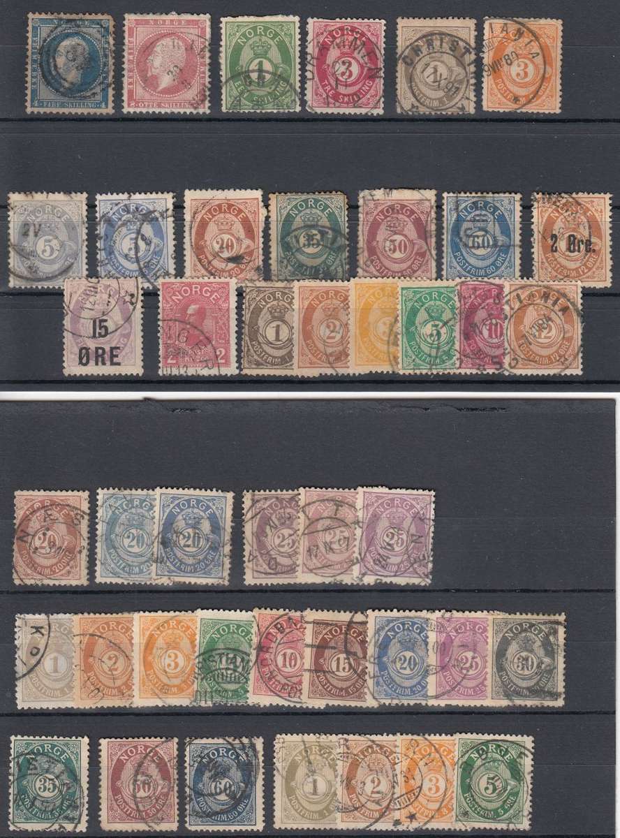 NORWAY-HIGH VALUE LOT OF EARLIES PERF AND PAPER CHANGES-MOSTLY VERY FINE USED-SEE BELOW