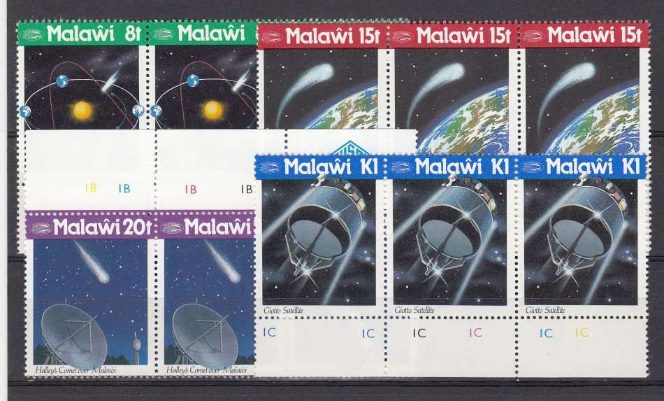 MALAWI-DIFFICULT HALEY COMET SET AS SUPERB UMM CONTROL STRIPS