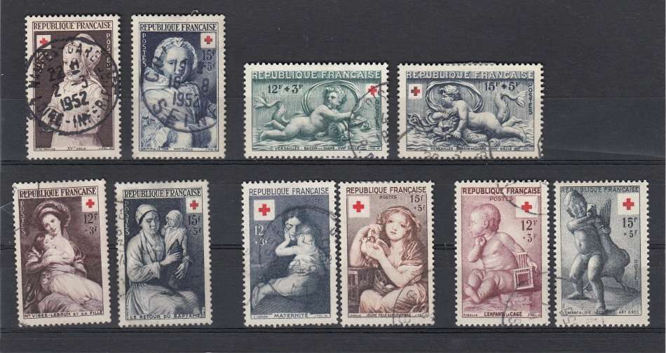 FRANCE-SCARCE LOT OF 1951/5 VERY FINE RED CROSS SETS-HINGE REM.  104 POUNDS