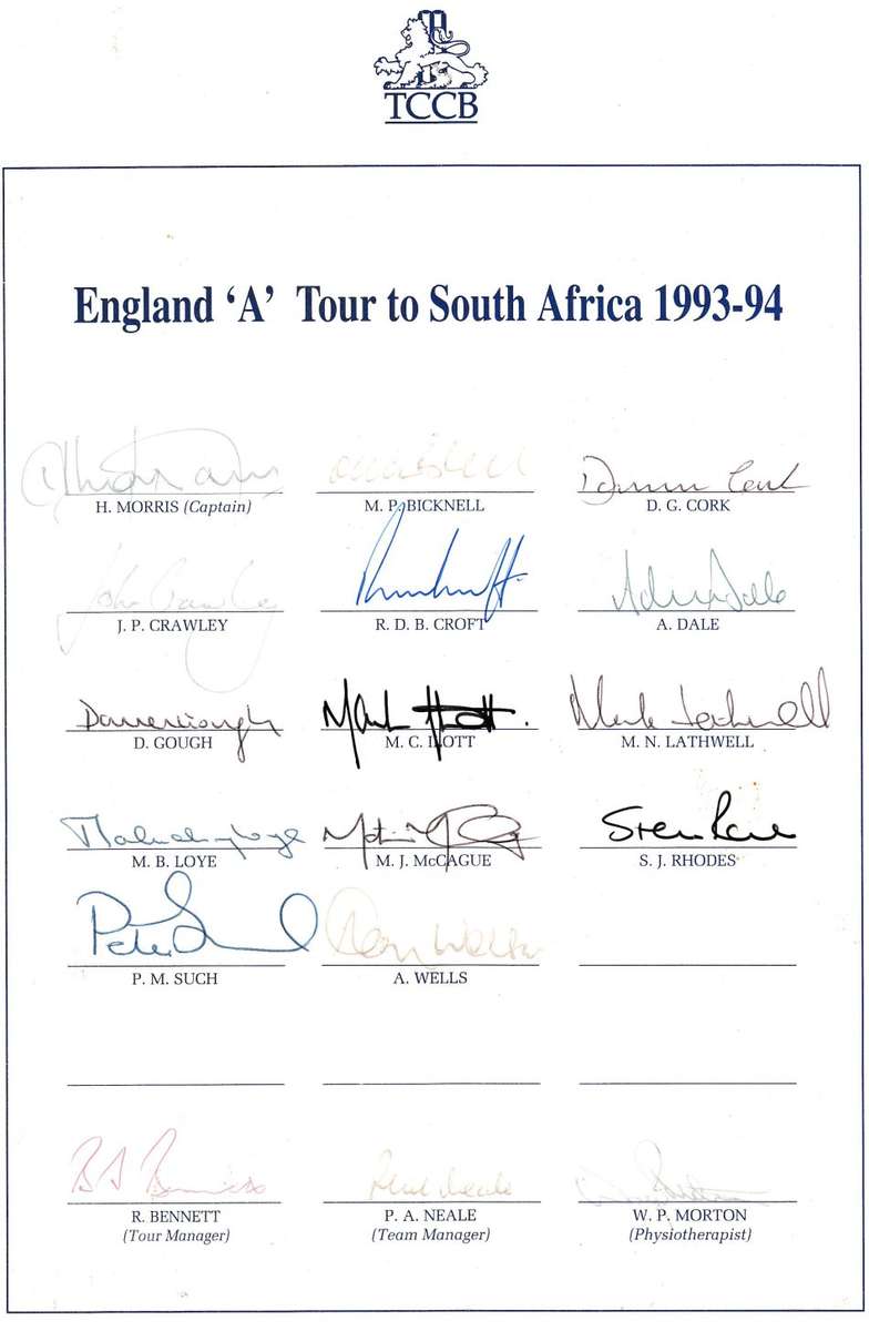 EXTREMELY SCARCE A4 PAGE " TCCB " 1993/4 FULL TEAM`S SIGNATURES-ALL GENUINE !!-SEE BELOW
