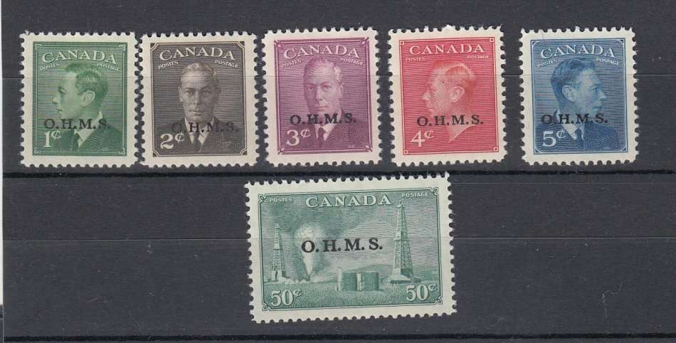 CANADA-KGVI OFFICIAL SET-TOP VALUE SUPERB UMM-REST LIGHT HINGE REM.   65 POUNDS +