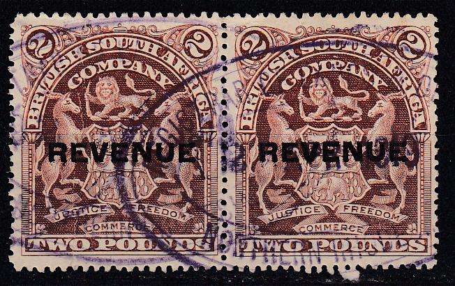 BSAC-STUNNING VERY SCARCE FISCALLY USED 2 POUND REVENUE OVERPRINT PAIR  -SACC 85