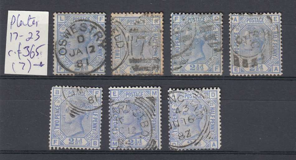 GB-QV VERY SCARCE GROUP OF DIFFERENT PLATES 17-23 READ BELOW    365 POUNDS