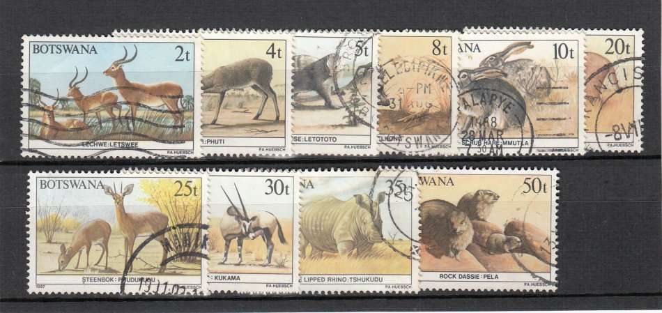 BOTSWANA-1987 ANIMALS LOT SG 632 ODD TONING-REST FINE USED  16 POUNDS