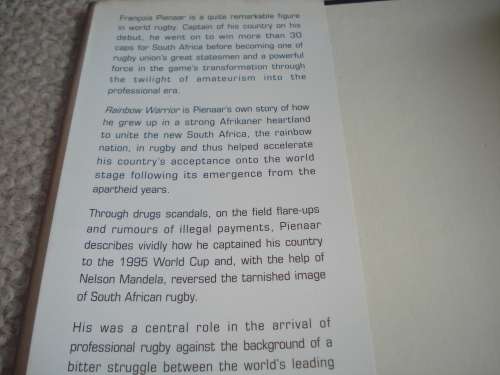 " RAINBOW WARRIOR-FRANCOIS PIENAAR THE HARD HITTING AUTOBIOGRAPHY " SIGNED BY FRANCOIS