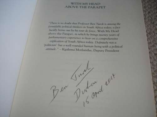 " WITH MY HEAD ABOVE THE PARAPET-AN INSIDER ACCOUNT OF THE ANC IN POWER "SIGNED COPY !!