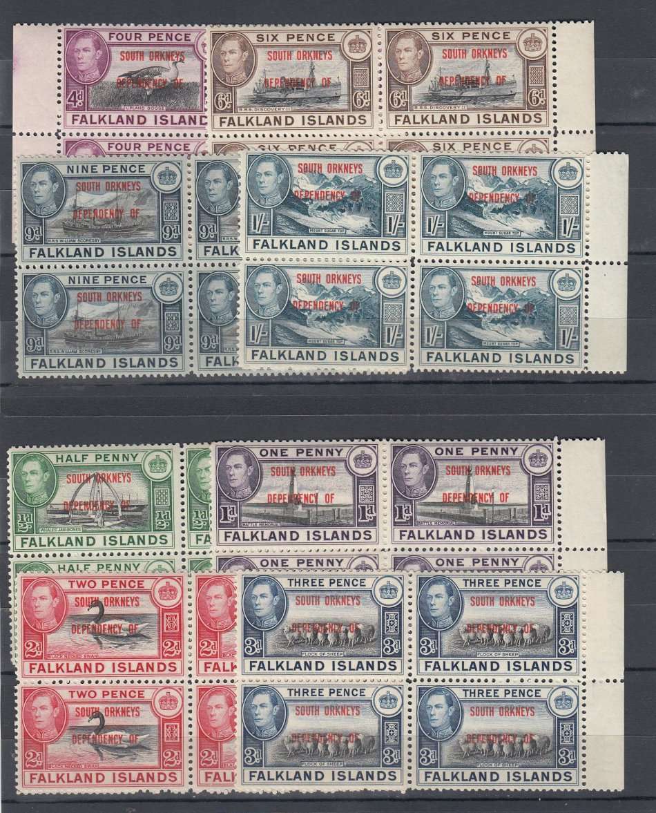 FALKLAND ISL.-KGVI  VERY SCARCE SET AS SUPERB UNMOUNTED MINT BLOCKS !!   96 POUNDS +++++