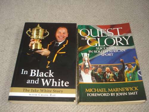 TWO SPORTS MEMORABILIA BOOKS SIGNED BY JAKE WHITE AND MICHAEL MARNEWICK