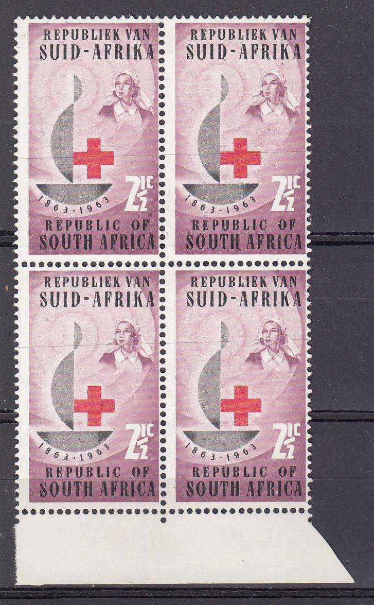 SA-SUPERB UNMOUNTED MINT 2.5c BLOCK SHOWING TWO LINE FLAWS SEE SCAN