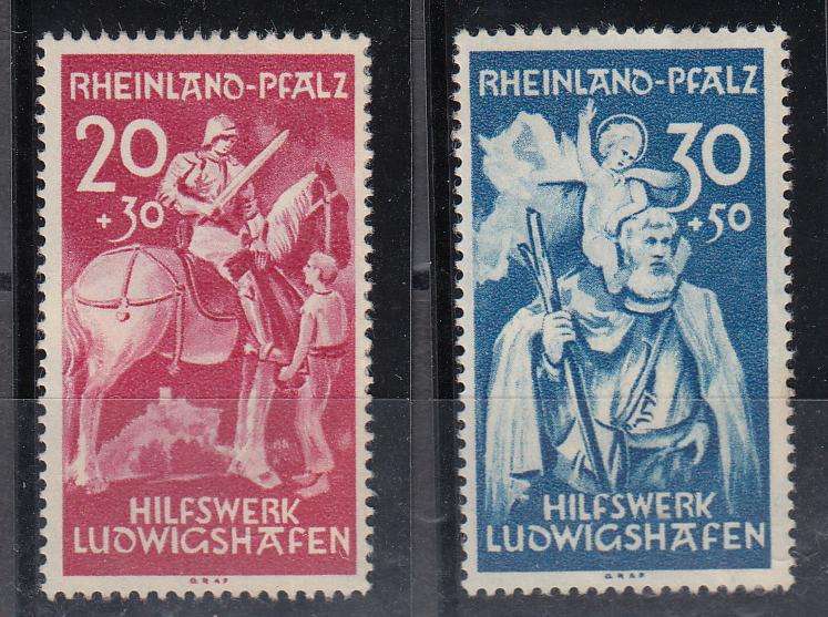 GERMANY-RHEINLAND-1948 SET SOME WITH ALBUM PAGE ADHERENCE ON GUM-HINGE REM.