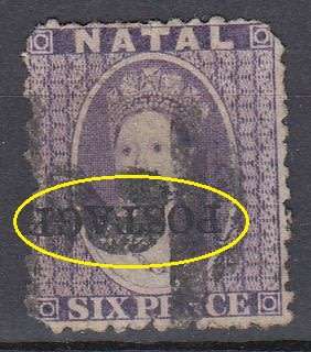 NATAL-QC SCARCE SG83b OVERPRINT INVERTED -SHORTISH CORNER    R120 POUNDS