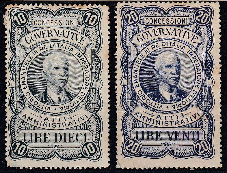 ITALY-LARGE " ADMIN " STAMPS-UNKNOWN ?? MINT PART GUM 10 AND 20 LIRE !!!