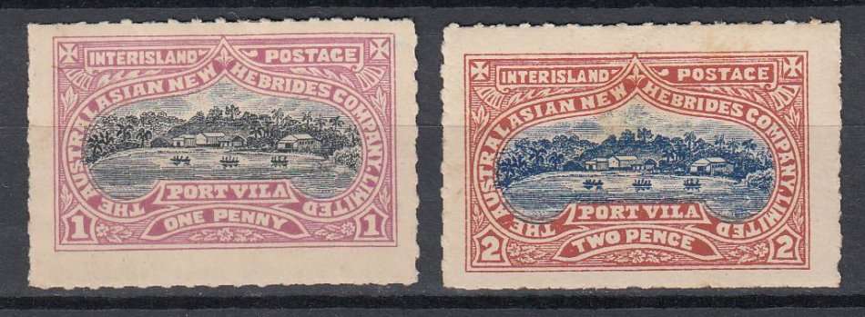 NEW HEBRIDES-1d AND 2d LIGHT THIN-FINE MINT-HINGE REM.