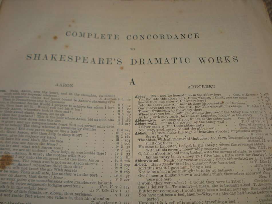 RARE FIND " CONCORDANCE OF SHAKESPEARE BARTLETT "  1910 PAGE MONSTER BOOK PUBLISHED 1913 !!!