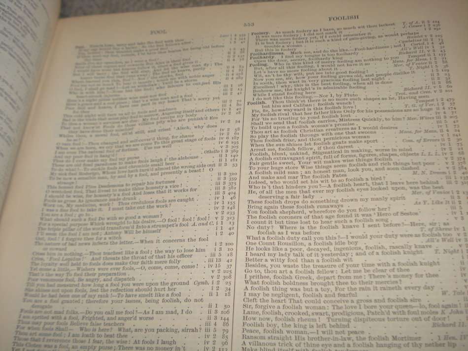 RARE FIND " CONCORDANCE OF SHAKESPEARE BARTLETT "  1910 PAGE MONSTER BOOK PUBLISHED 1913 !!!