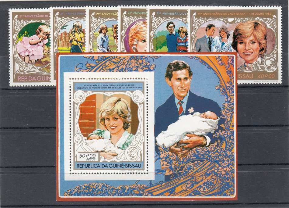 LADY DI-  SCARCE GUINEA BISSAU SET + MINI SHEET PERF VERY FINE UNMOUNTED MINT