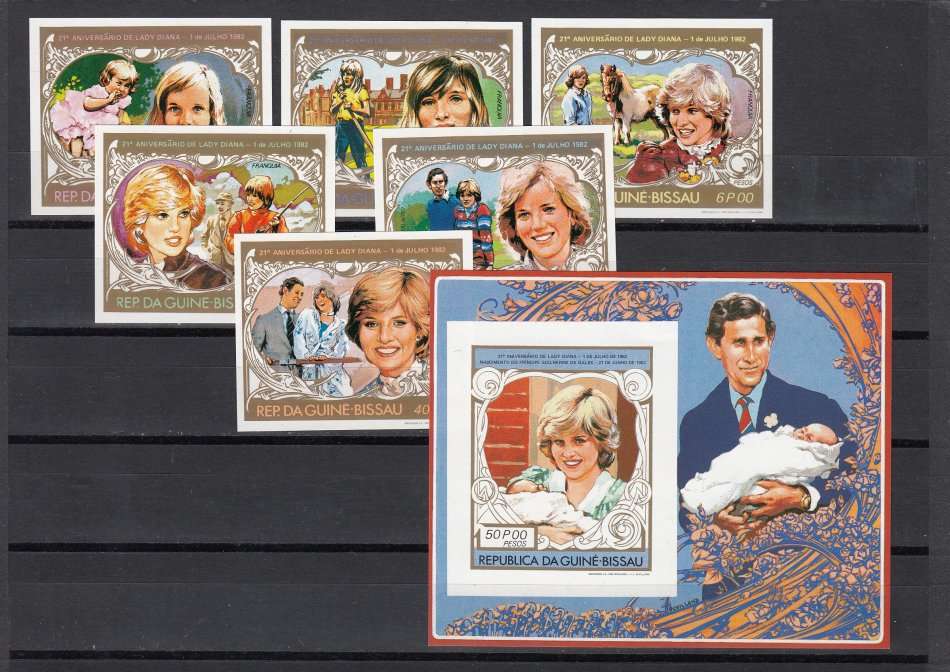 LADY DI-  VERY SCARCE GUINEA BISSAU SET + MINI SHEET IMPERF VERY FINE UNMOUNTED MINT