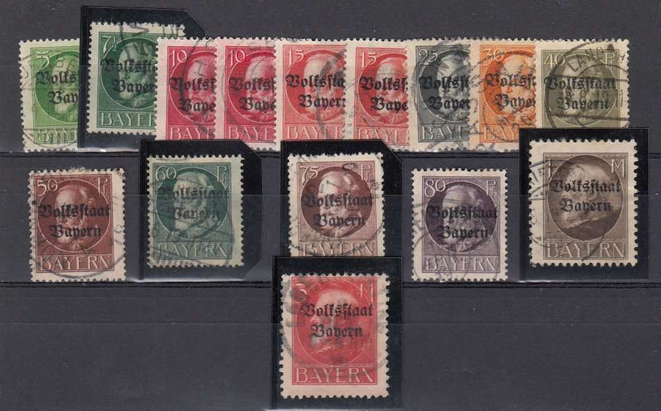 BAVARIA-1919 OVERPRINTS VERY FINE USED LOT-WITH SHADES TO 3M  50 POUNDS +