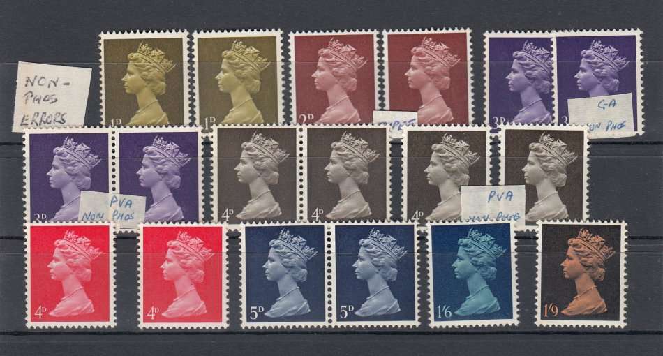 GB-QEII MACHIN VERY SCARCE GROUP + PAIRS OF NON-PHOSPHOR ERRORS !!!  180 POUNDS ++++