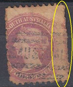 SOUTH AUSTRALIA-QV 4d LARGE PART OF ADJACENT STAMP IN MARGIN !!!!