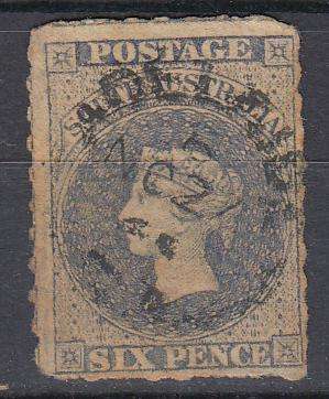 SOUTH AUSTRALIA-QV 6d FINE USED-HINGE REM.