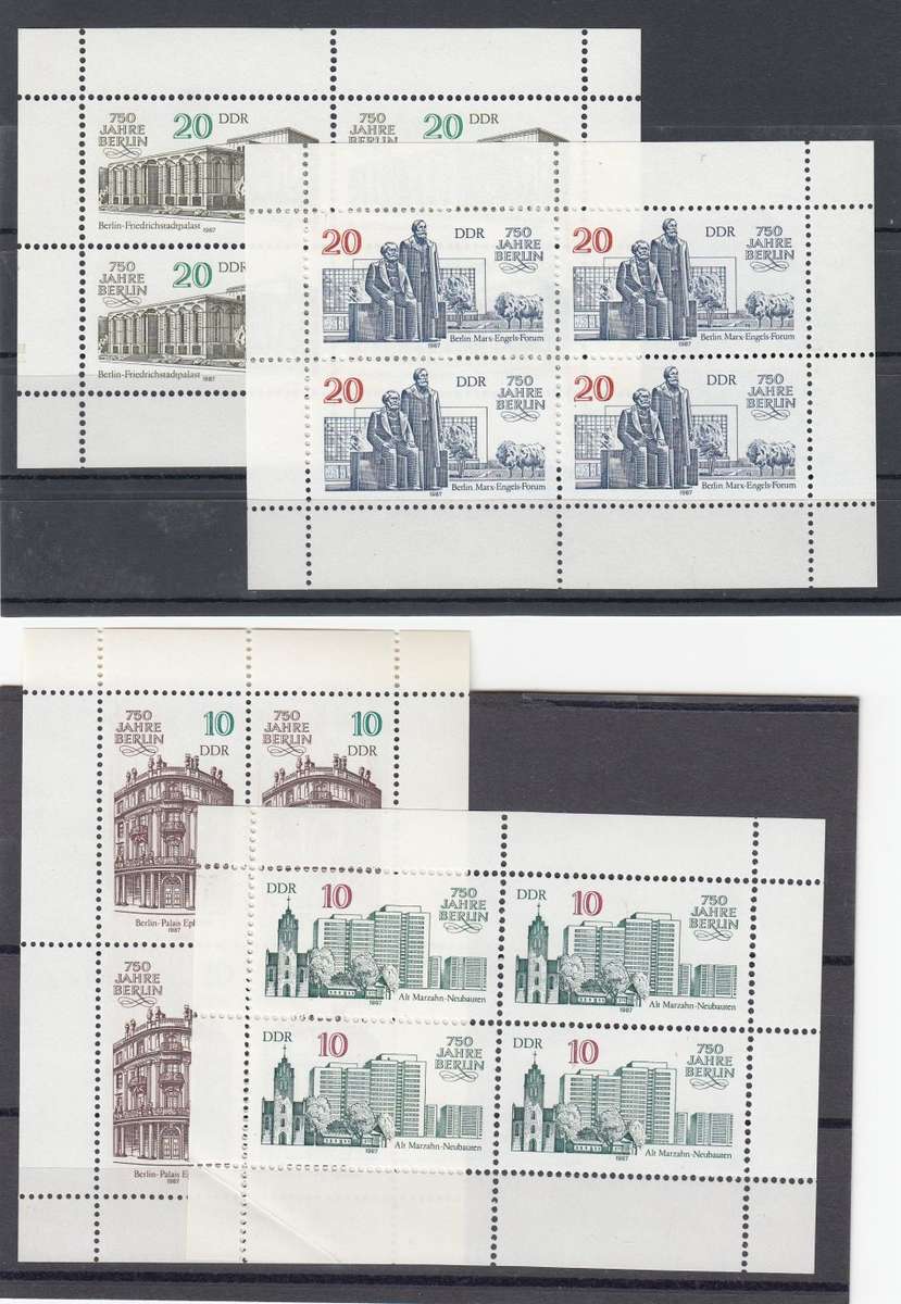 GERMANY-EAST  1987 NEAR END ISSUES !! UNMOUNTED MINT-4 SHEETS-20pf GREEN CORNER CREASE