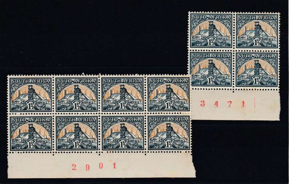 UNION-TWO SHEET NUMBER BLOCKS-SOME GUM TONING