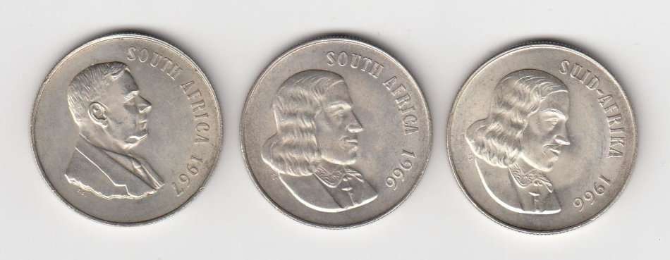THREE LOVELY LARGE R1 SILVER COINS TWO 1966 + ONE 1967
