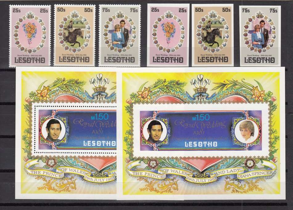 LADY DI- VERY SCARCE LESOTHO SETS AND M/SHEETS BOTH IMPERF + PERF UMM UMM   55 POUNDS