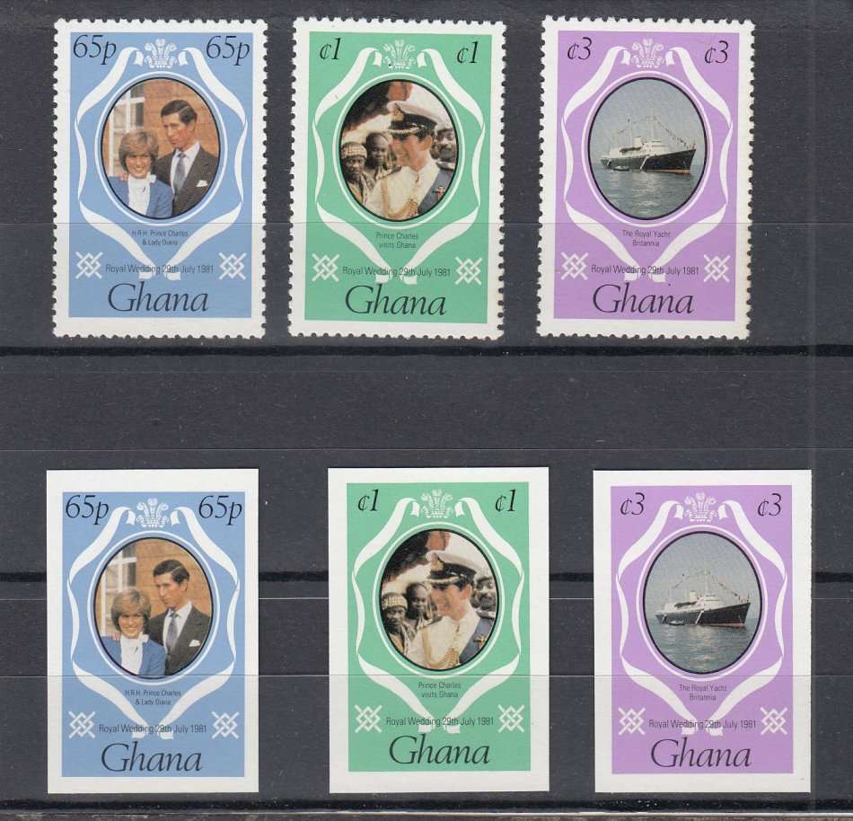 LADY DI- VERY SCARCE GHANA  SETS BOTH IMPERF + PERF UMM SEE BELOW