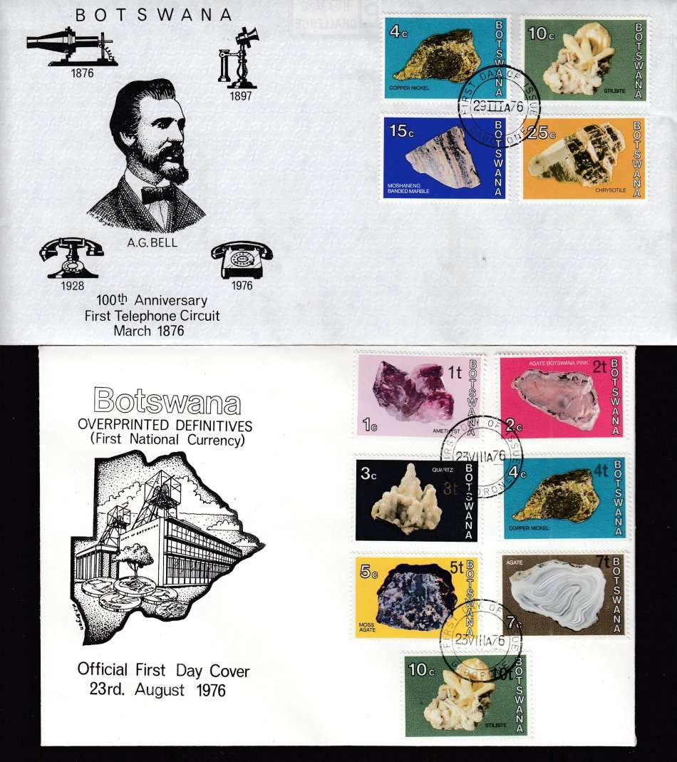 BOTSWANA-SCARCE MINERALS SURCHARGE SET + NORMALS ON FDC !!! NOT SEEN TOO OFTEN