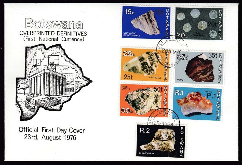 BOTSWANA-SCARCE MINERALS SURCHARGE SET + NORMALS ON FDC !!! NOT SEEN TOO OFTEN