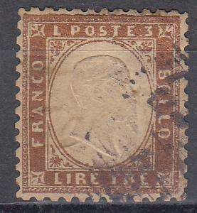 ITALY-SARDINIA RARE STAMP 3L BRONZE SG61 PERFORATED !!  3600 POUNDS AS IMPERF READ BELOW !!!