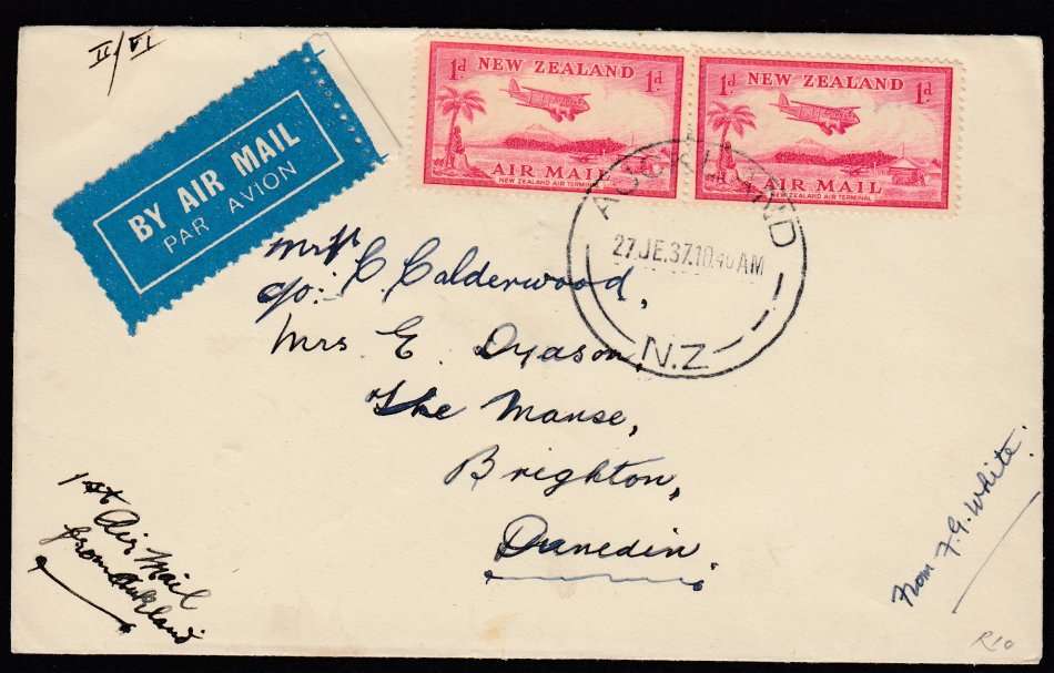 NEW ZEALAND-SCARCE FIRST AIR MAIL AUCLAND TO DUNEDIN  1937-LOVELY COVER