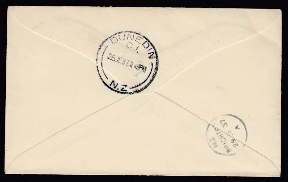 NEW ZEALAND-SCARCE FIRST AIR MAIL AUCLAND TO DUNEDIN  1937-LOVELY COVER