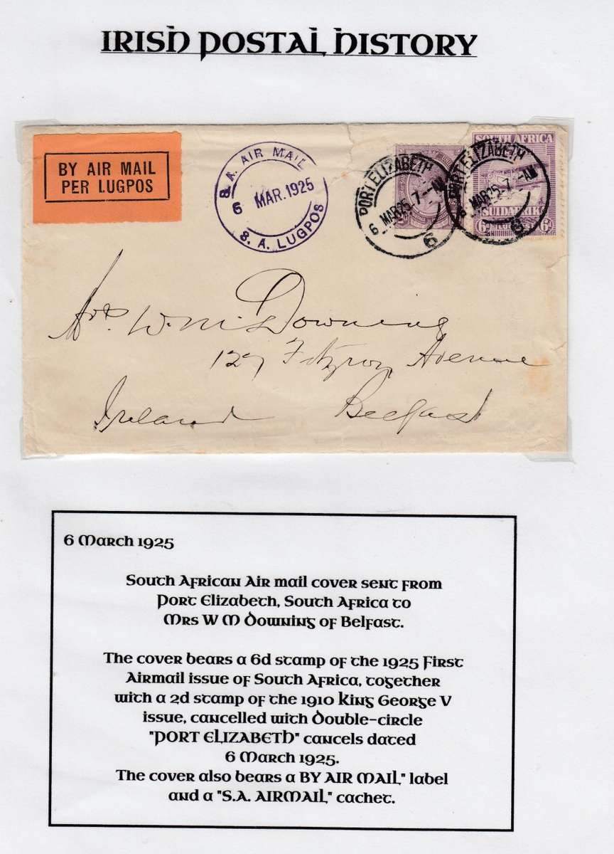 IRELAND-A RARE AIRMAIL COVER FROM SA TO BELFAST WITH VERY IMPORTANT LETTER !!! READ BELOW !!