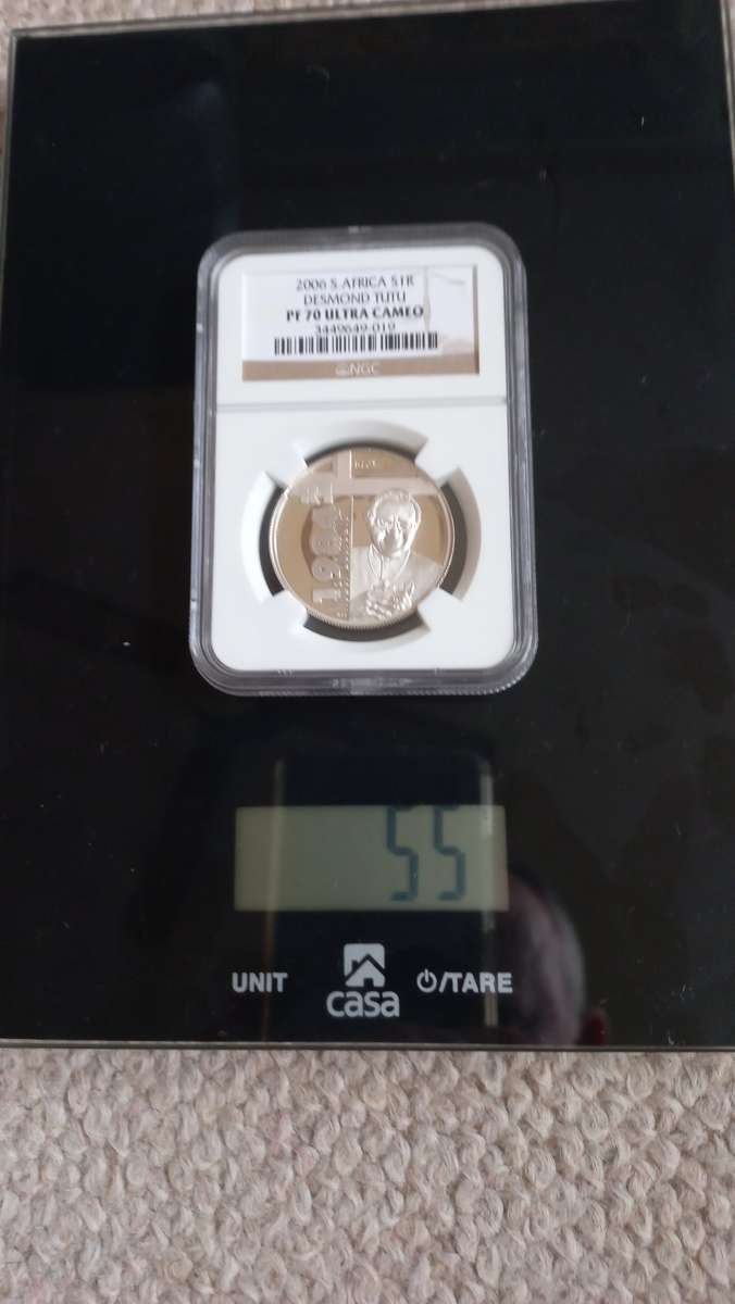 A SCARCE " PF70 ULTRA CAMEO " OF THE LATE SIR DESMOND TUTU  SILVER NOBEL LAUREATE