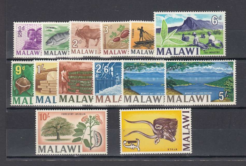 MALAWI-SET WITH BOTH 5 SHILLING ISSUES VERY FINE MINT-LIGHT HINGE REM.  25 POUNDS