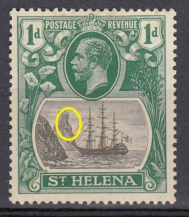 ST.HELENA-SG 98c  SCARCE " CLEFT IN ROCK " FLAW  FINE UNMOUNTED MINT  80 POUNDS ++