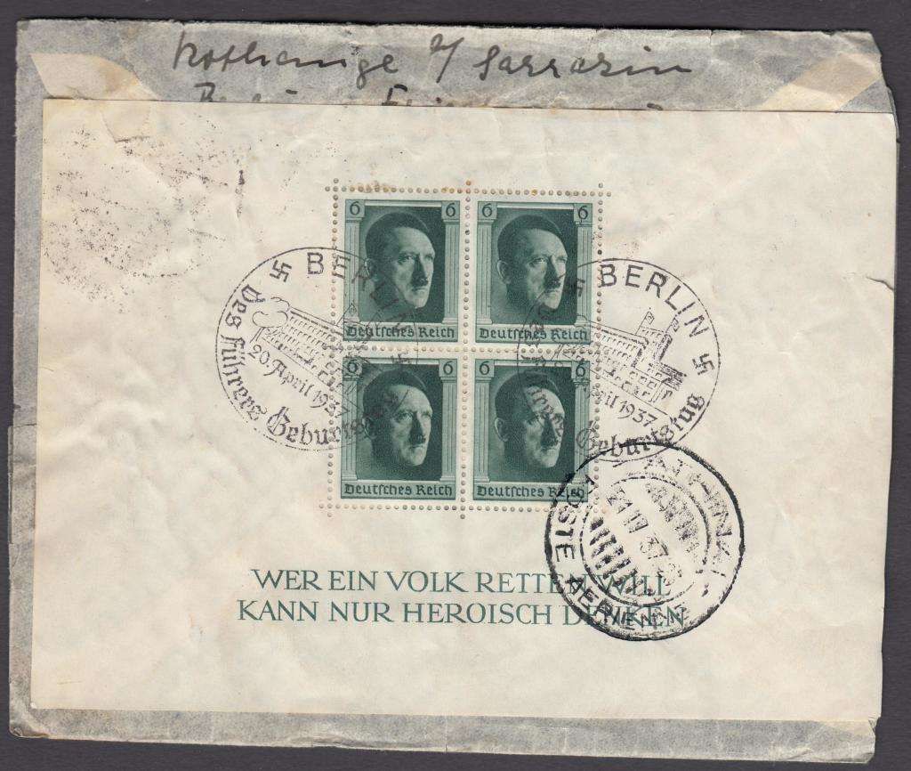 GERMANY-VERY SCARCE HITLER M/SHEET USED COMMERCIALLY ETC TO SWA !!!!!!!!!!!!