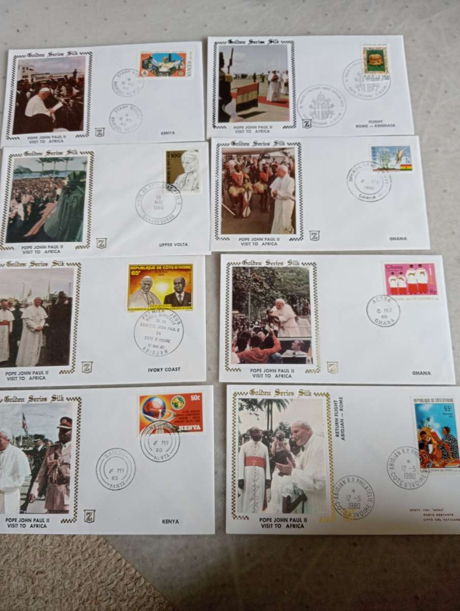VATICAN-11 VERY SCARCE POPE`S VISIT SILK COVERS-GOLDEN SERIES !!! TO  AFRICA + CARDS