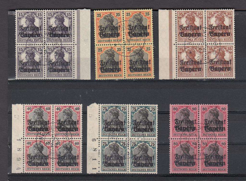 GERMANY-BAVERIA 1919 SCARCE SUPERB USED BLOCKS 100 POUNDS PLUS PLUS
