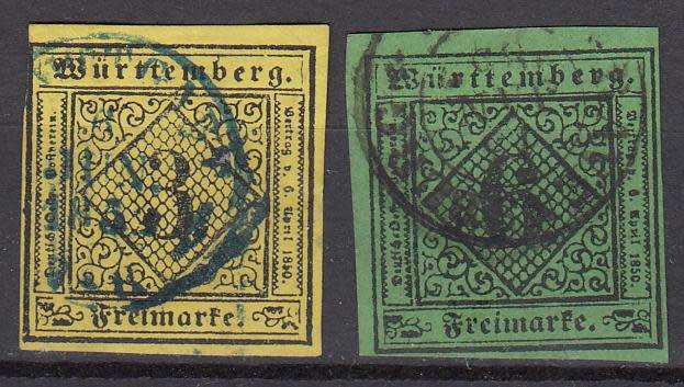 WURTTEMBERG-1851 SCARCE    R 1680.00    SUPERB USED TOWN NAMES SG3+5 SEE BELOW