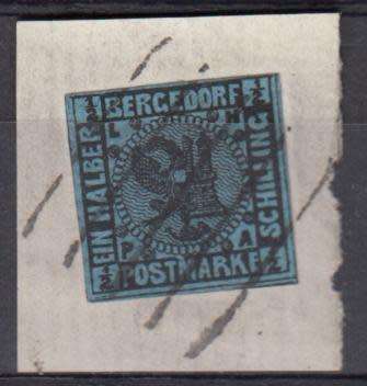 GERMAN STATES BERGDORF 1861 SG2 RARE ON PIECE   1325 POUNDS PLUS PLUS