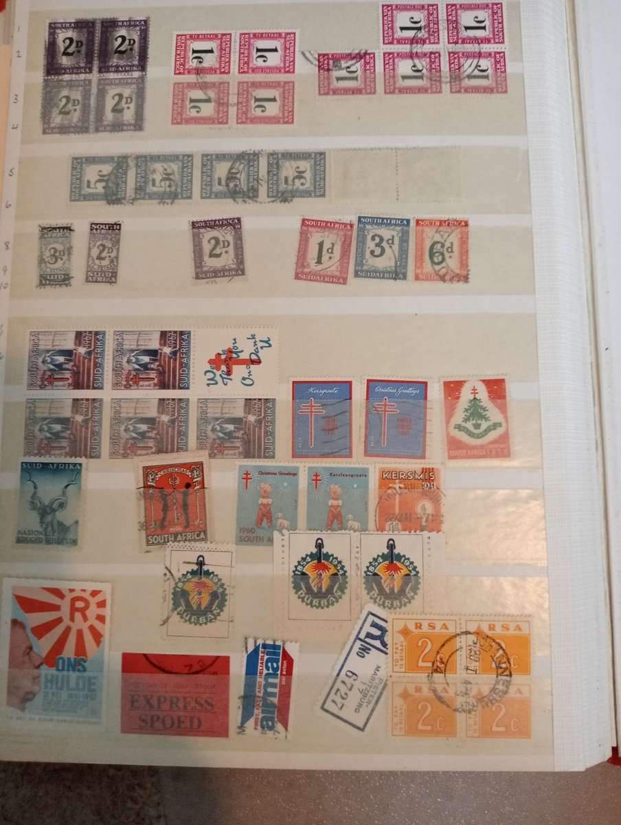 STOCK BOOK-RSA  FULL OF USED BLOCKS, SINGLES.DUES AND OTHERS-FINDS NO DOUBT !! NOT NEARLY ALL SHOWN