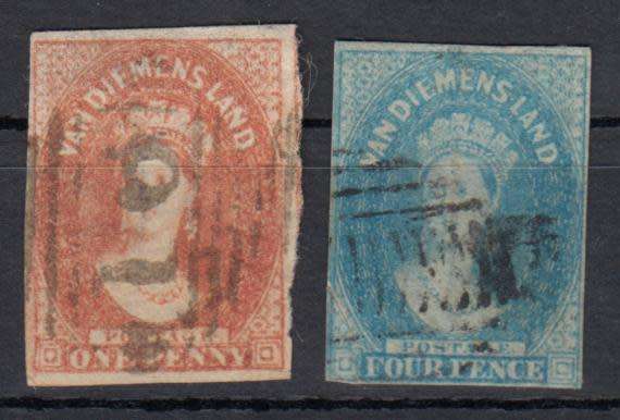 TASMANIA-1857 SCARCE  QV  SG 27 AND 36  VFU    74 POUNDS
