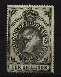GRIQUALAND WEST REVENUE 10 SHILLING VERY FINE USED-VERY SCARCE