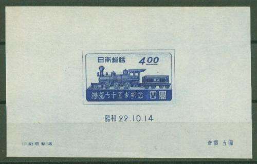 JAPAN-SCARCE SUPERB 1947 RAILWAY IMPERF MINI SHEET-4Y BLUE- ELUSIVE ITEM !!!