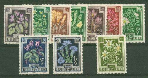 AUSTRIA- 1948 FLOWER SET OF 10 SG 1099-1107 UNMOUNTED MINT