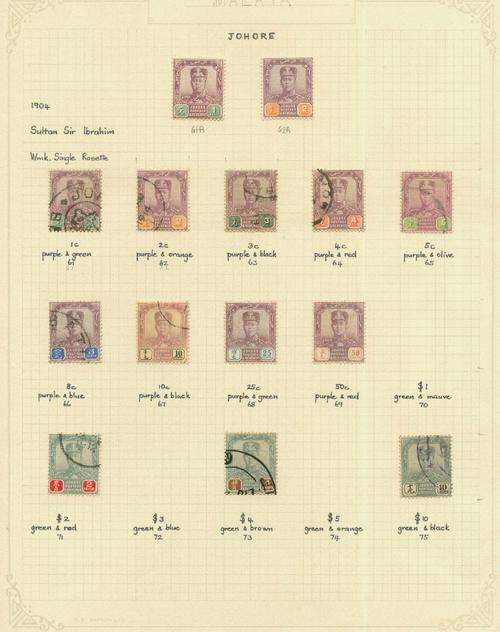 JOHORE 1904 BETWEEN SG 61a-75 A DIFFICULT LOT OF VERY FINE USED